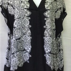 Covington Womens Tunic Black White Floral V Neck Cap Sleeve
Hi Lo Popover Tunic